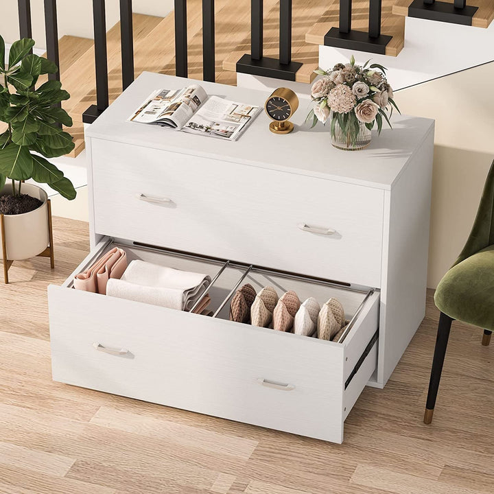 Bluebell 2-Drawer Wood Lateral File Cabinet with Wheels A4 Size White Modern - Diamond Home USA
