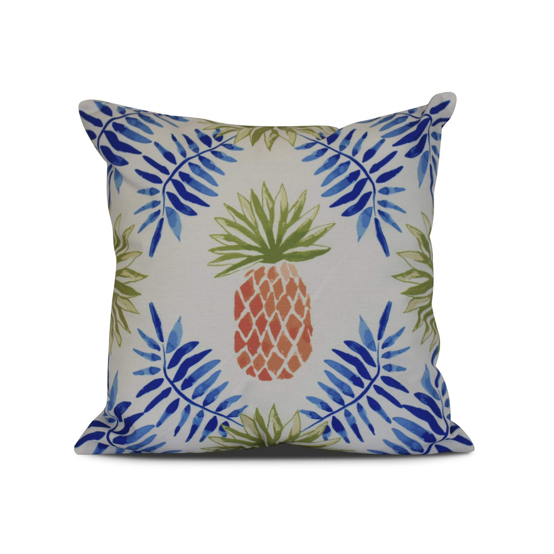 E by design Pineapple and Spike Geometric Print Outdoor Pillow 20 x 20 Blue 20" x 20" - Blue