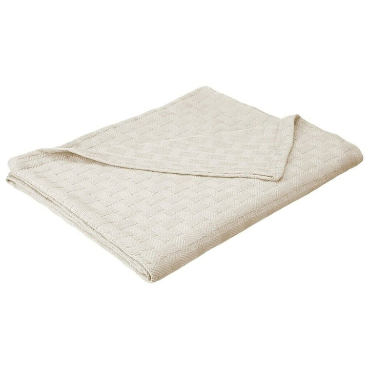 Basketweave Thin Cotton Blanket King Ivory Off/White Geometric French Country