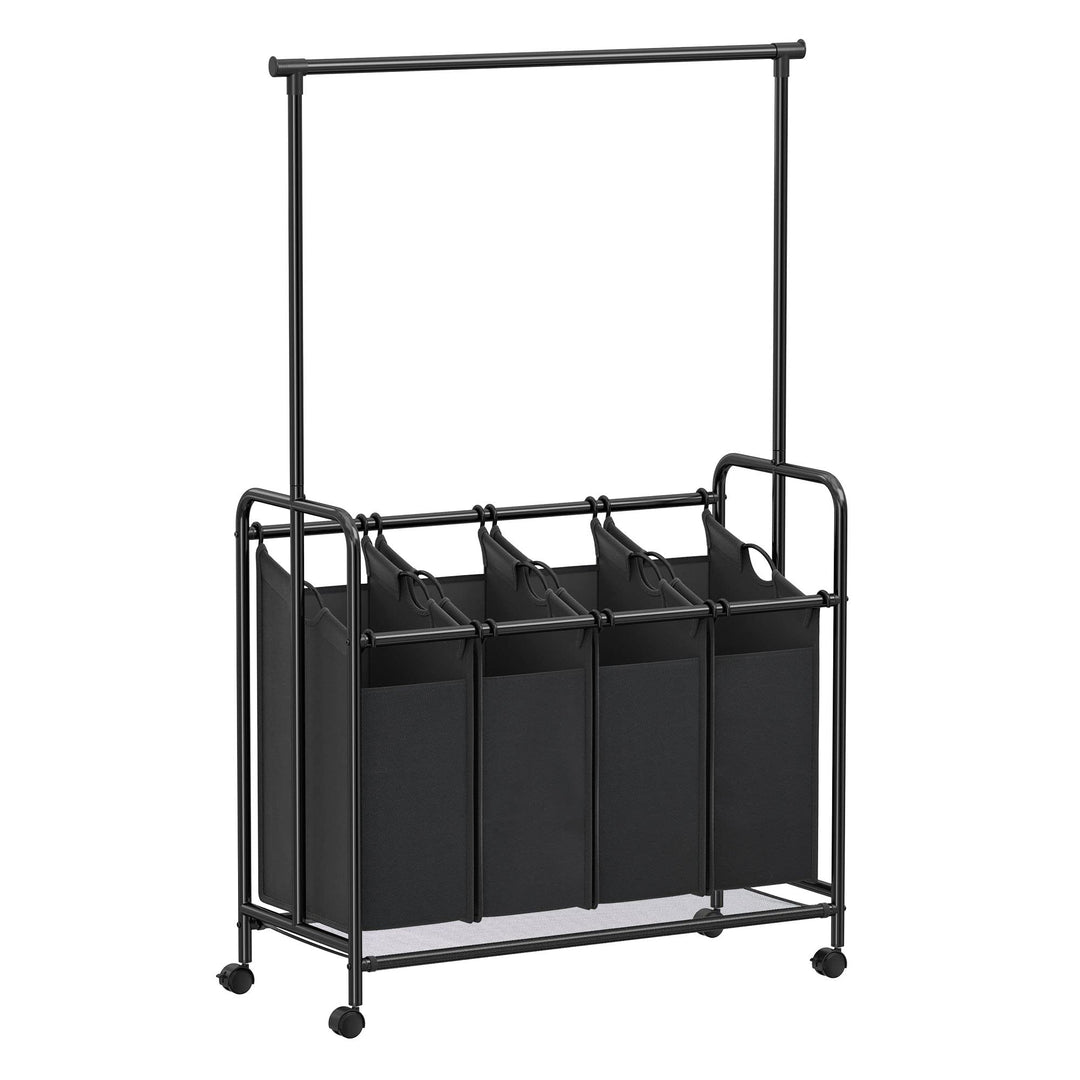 4-Bag Rolling Laundry Sorter with Hanging Bar Heavy-Duty Wheels Larger Bags - Diamond Home USA