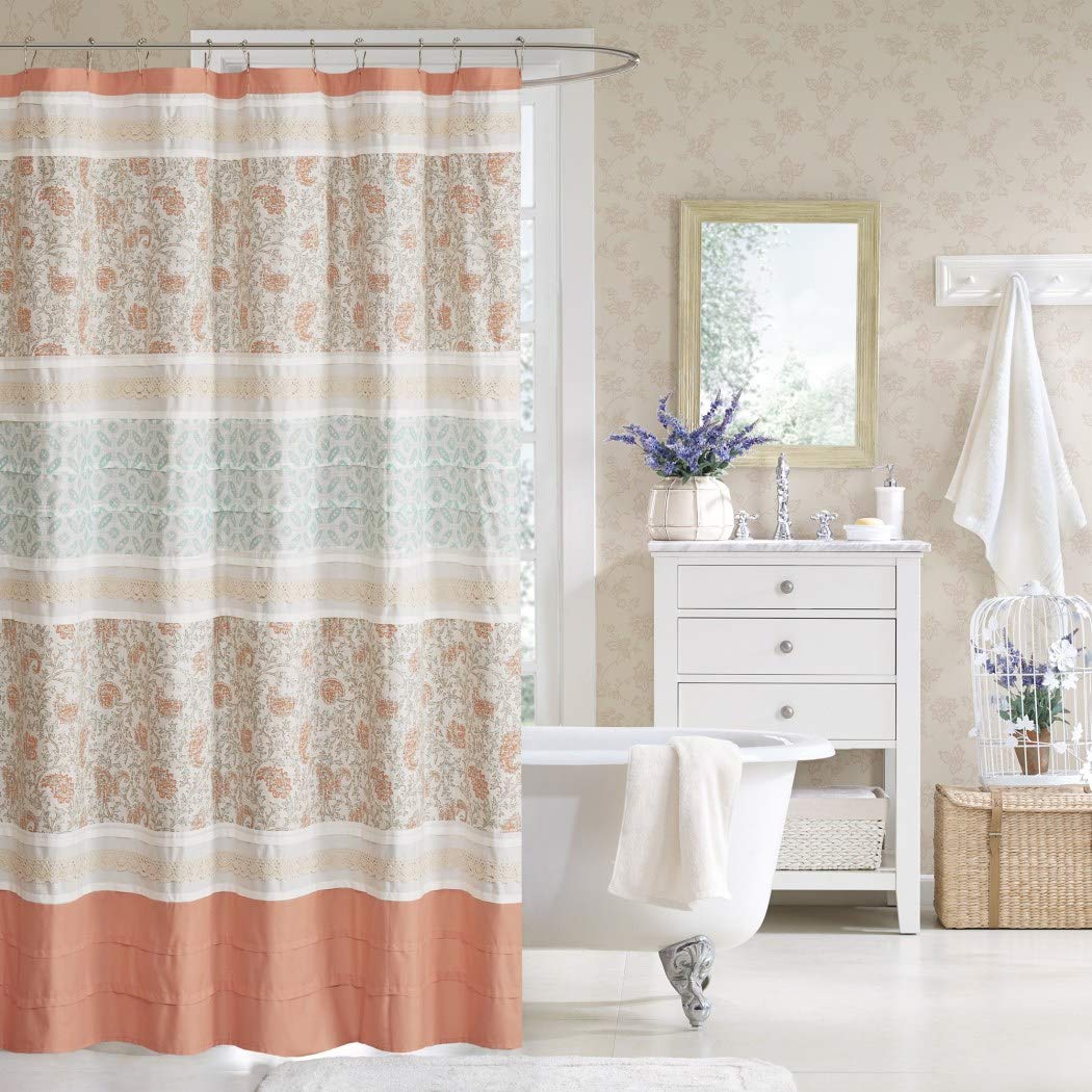 1 Piece Coral Orange Tan Brown Graphical Nature Themed Shower Curtain Cotton