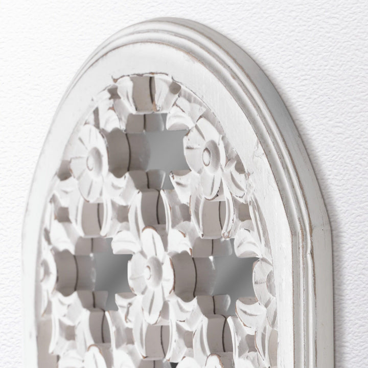 Distressed Reflective Arched White Lattice Wall Medallion 12" X 36" Bohemian - Diamond Home USA