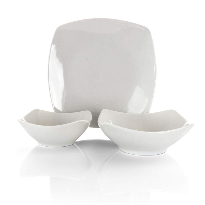 All U Need 48 Piece Ceramic Dinnerware Combo Set In White Solid Casual Round - Diamond Home USA