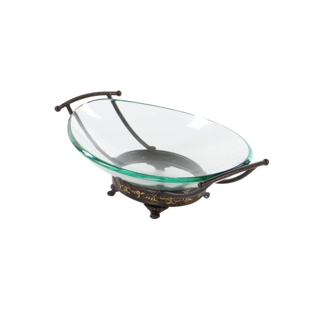 Traditional 5 X 17 Inch Iron and Glass Bowl Server by Gold Textured Oval Metal 1 - Diamond Home USA
