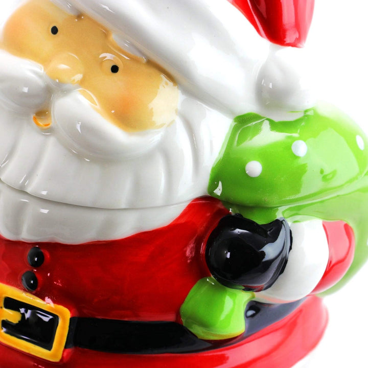 7.5 Inch Santa Holiday Cookie Jar Multi Color Coastal Stoneware - Diamond Home USA