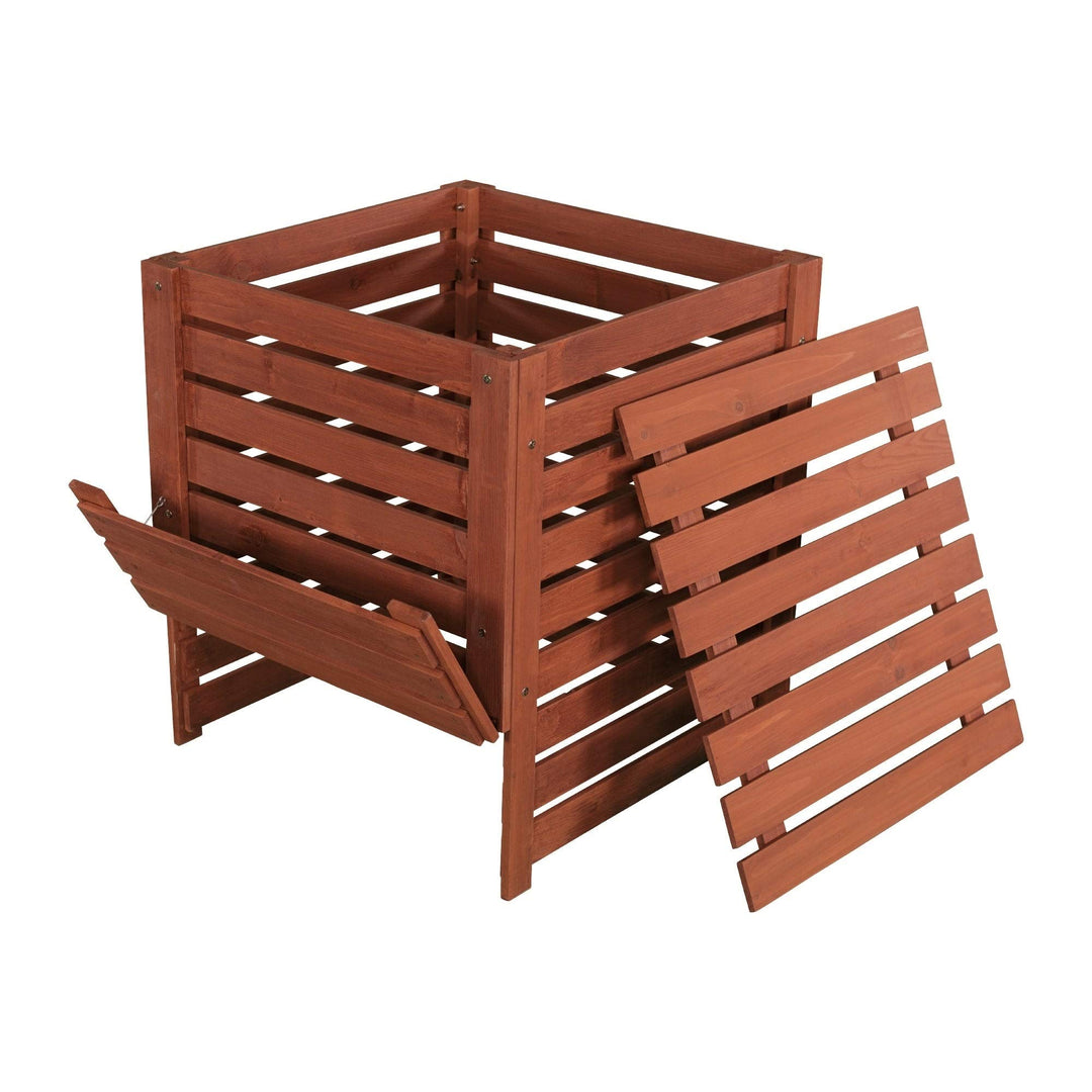 Solid Wood Slatted Compost Bin Medium Brown Cedar Uv Protected - Diamond Home USA