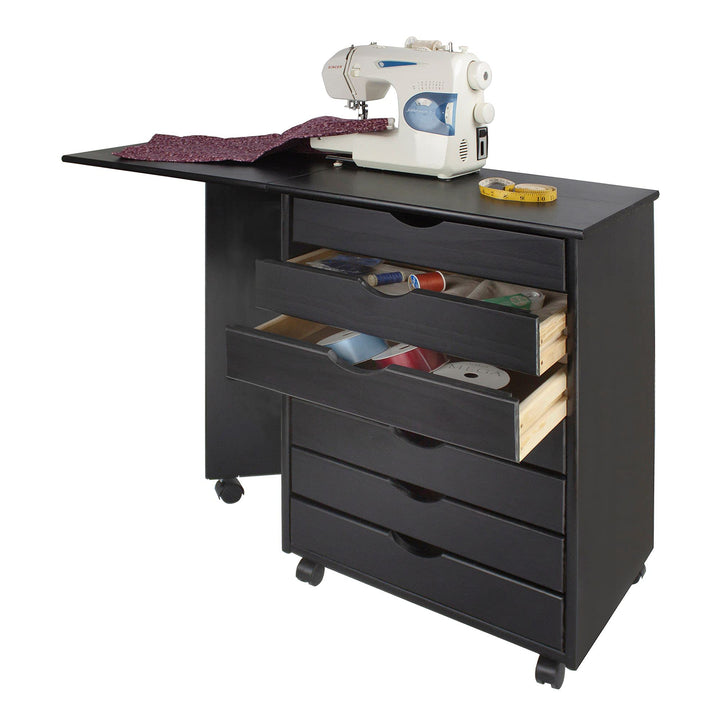 Adeptus Original Drop Leaf Roll Cart with Desk Sold Wood 7 wer Extra Wide - Diamond Home USA
