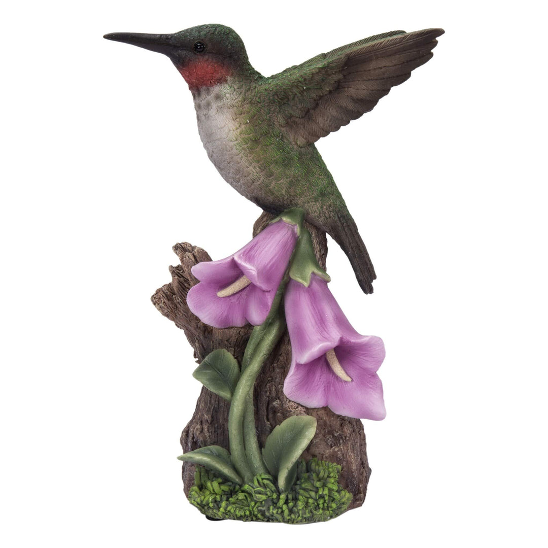Motion Activated Singing Hummingbird On Foxglove Multi Color Polyresin - Diamond Home USA