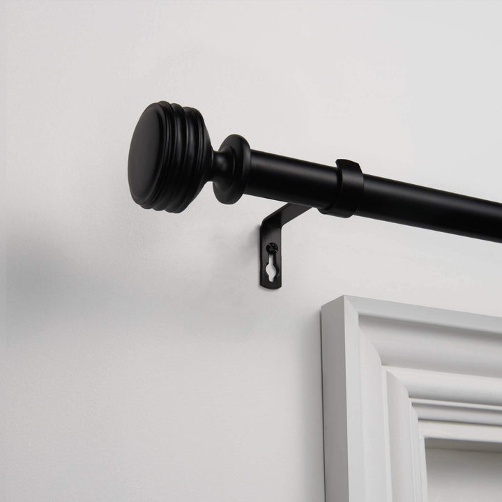 Exclusive Home Duke 1" Curtain Rod and Coordinating Finial Set Matte Black 36"-72" - Matte Black