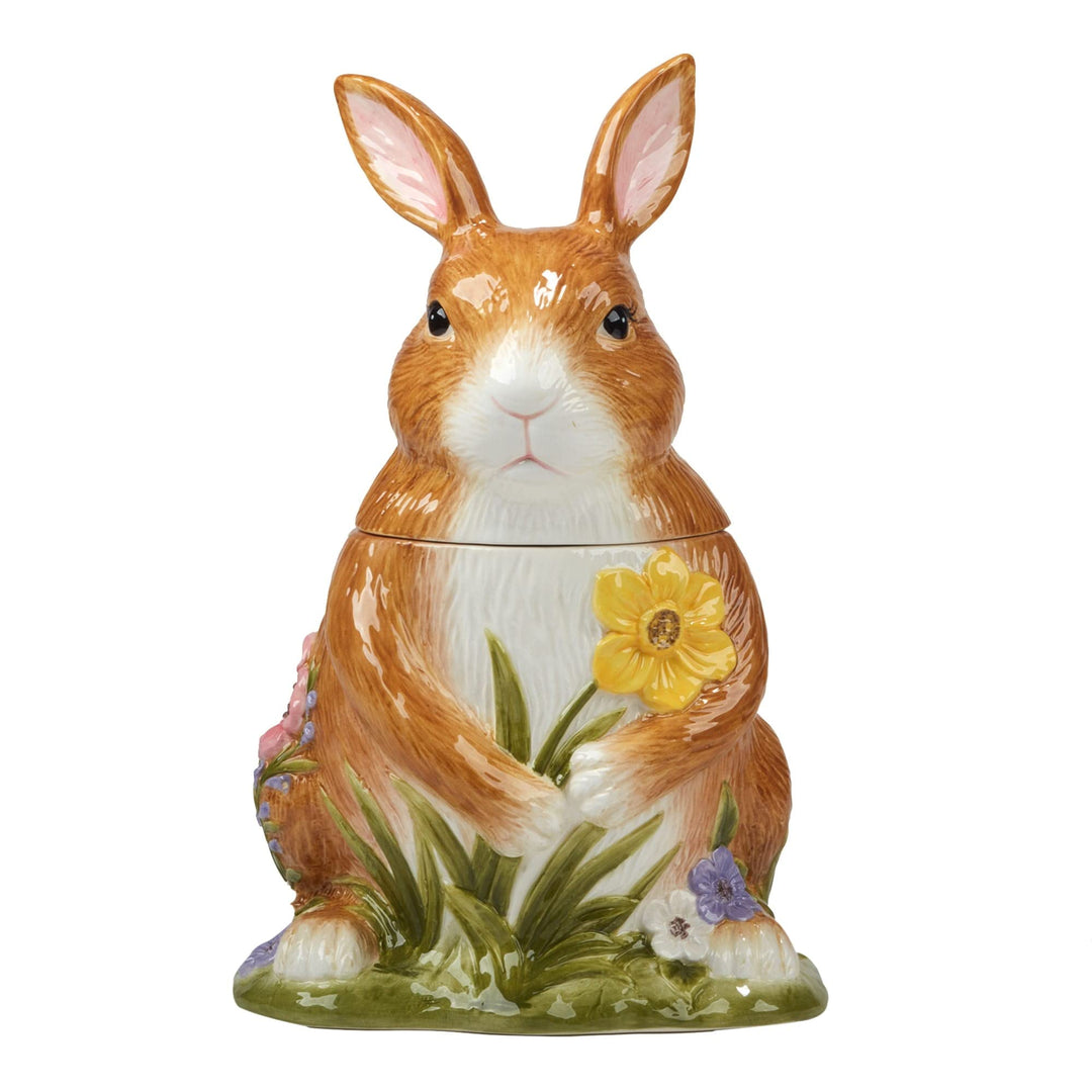 3-d Bunny Cookie Jar 64 Ounces Oz. Brown Green Multi Color Ceramic