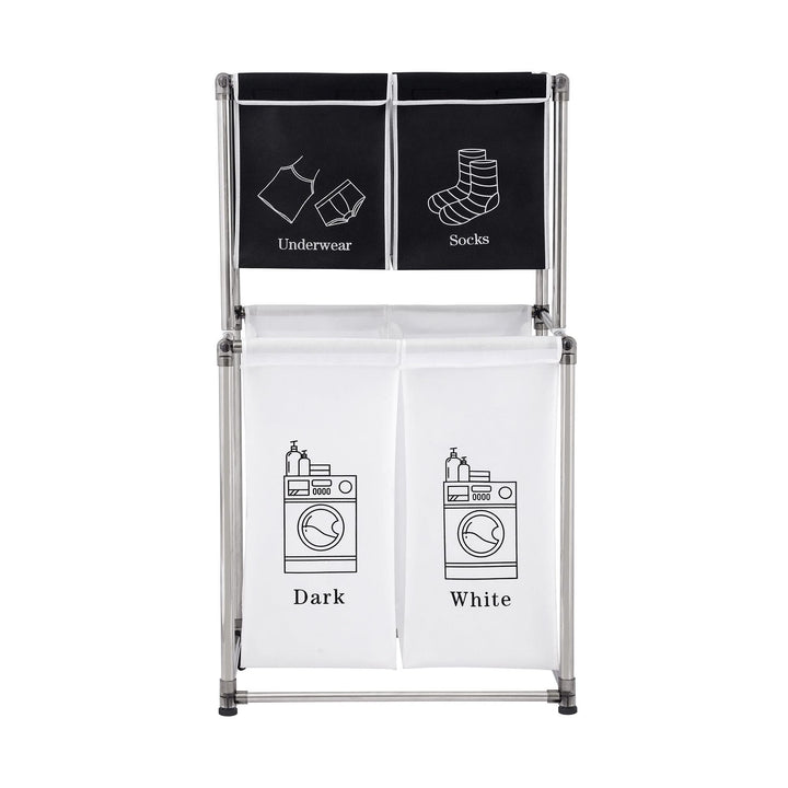 Laundry Hamper 2 Tier Sorter with 4 Removable Bags for Organizing Clothes Lights White/Black - Diamond Home USA