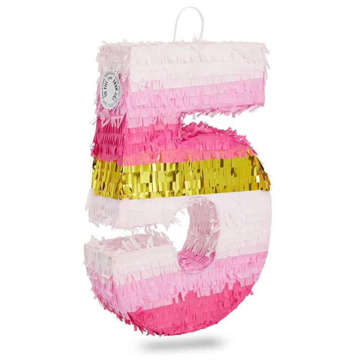 Small Pink And Gold Foil Number 5 Pinata For Kids 5th Birthday Party Decorations