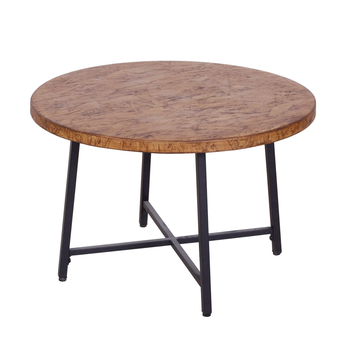 Wood-Look Concrete Round Coffee Table with Steel Base 28" d X 18" h Brown Rustic