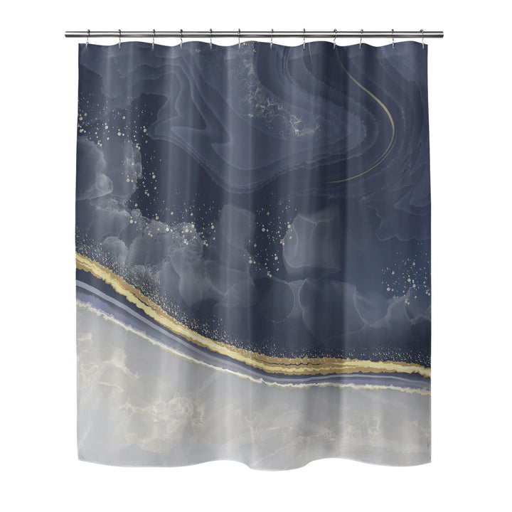 Navy Shower Curtain Blue Abstract Modern Contemporary Polyester