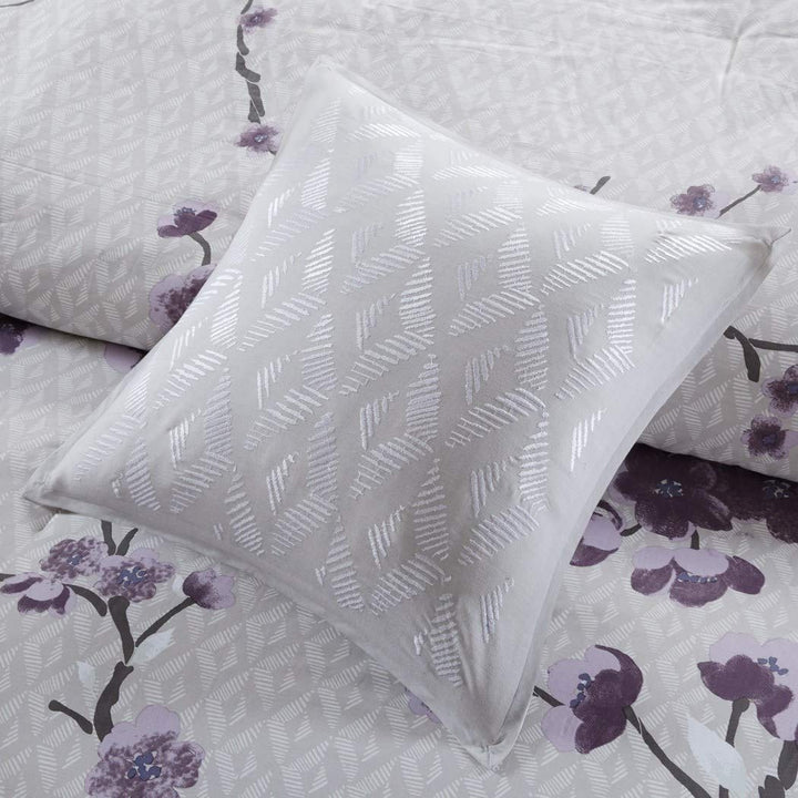 TL 8 Piece rple Gray Floral Pattern Comforter Set Cal King California Light