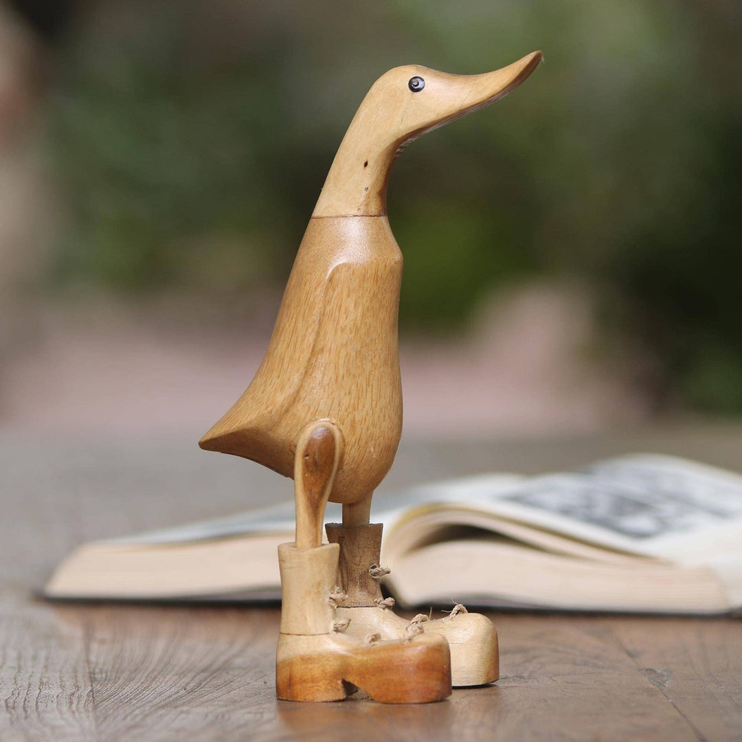 Handmade Rain Boot Duck Wood and Bamboo Root Sculpture Brown - Diamond Home USA