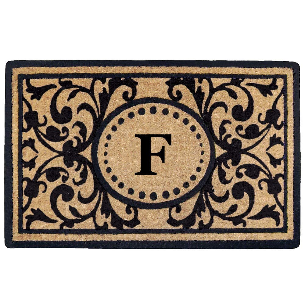 Letter F Doormat Natural Beige Black Monogrammed Capital F Front Door Mat F - Black