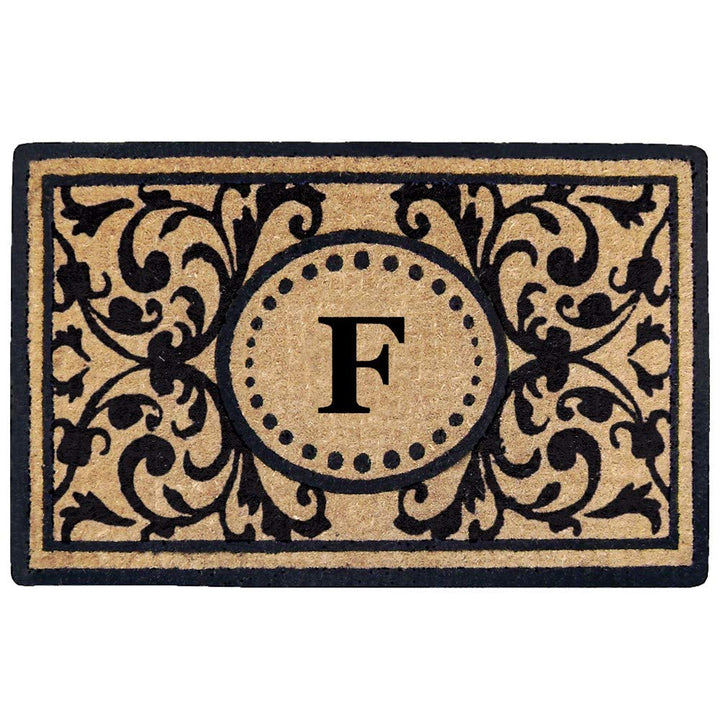 Letter F Doormat Natural Beige Black Monogrammed Capital F Front Door Mat F - Black