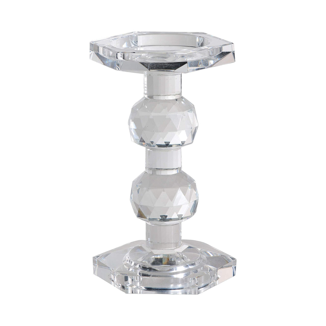 7-inch Clear Crystal Pillar Candle Holder Glass
