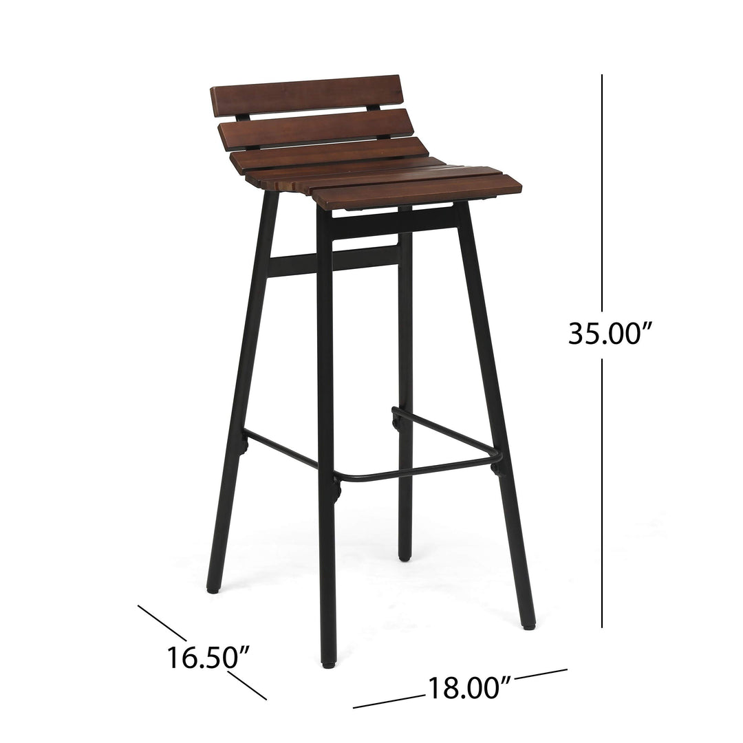 35" Wooden Barstool (Set of 2) by - Dark Brown Black Grey Industrial Iron Wood - Diamond Home USA