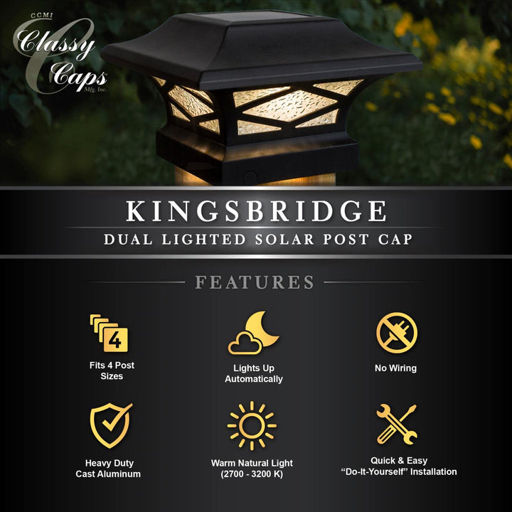 Kingsbridge Black Dual Lighted Solar Post Cap (2 Pack)