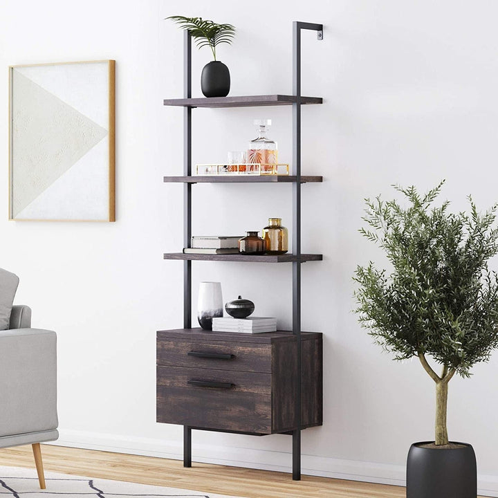 Industrial Bookshelf with Wood Drawersblack Black Includes Hardware
