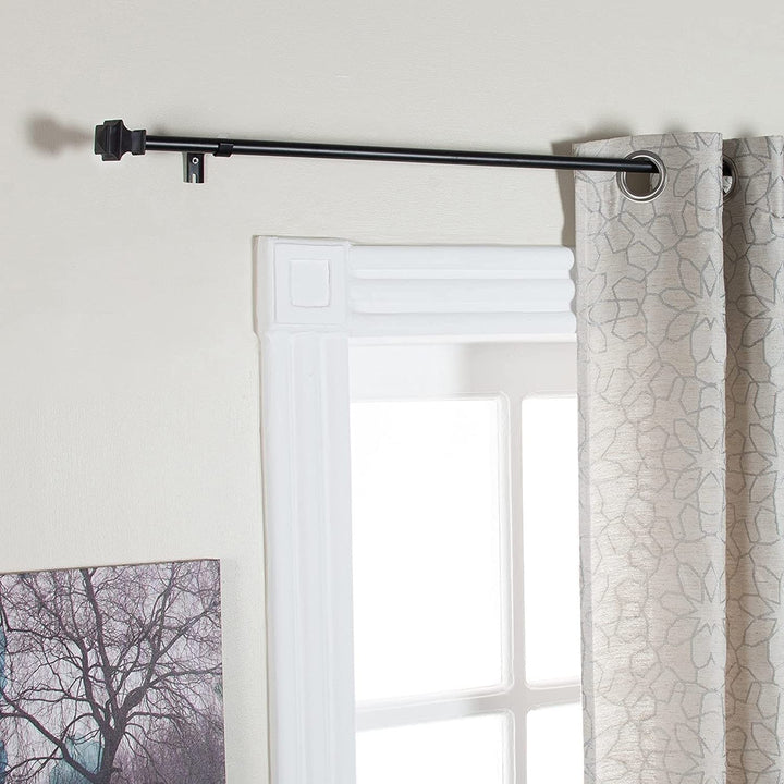 Window 2 Pack Single Curtain Rod With Square Finials Brackets Set 44" To 84" 5/8 - Diamond Home USA