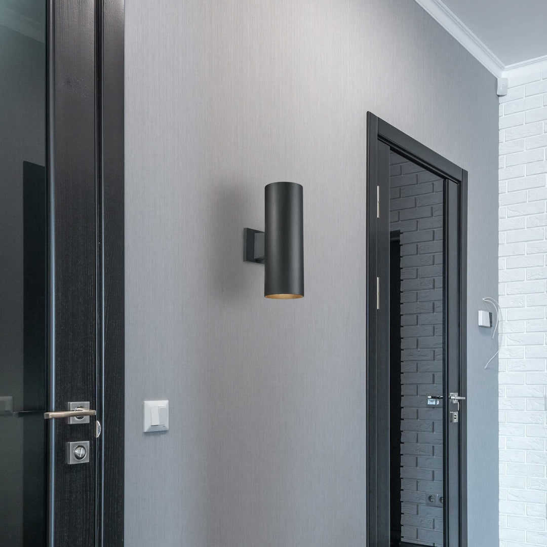 2-Light Led Black Outdoor Cylinder Wall Mount Modern Contemporary Metal Dimmable - Diamond Home USA