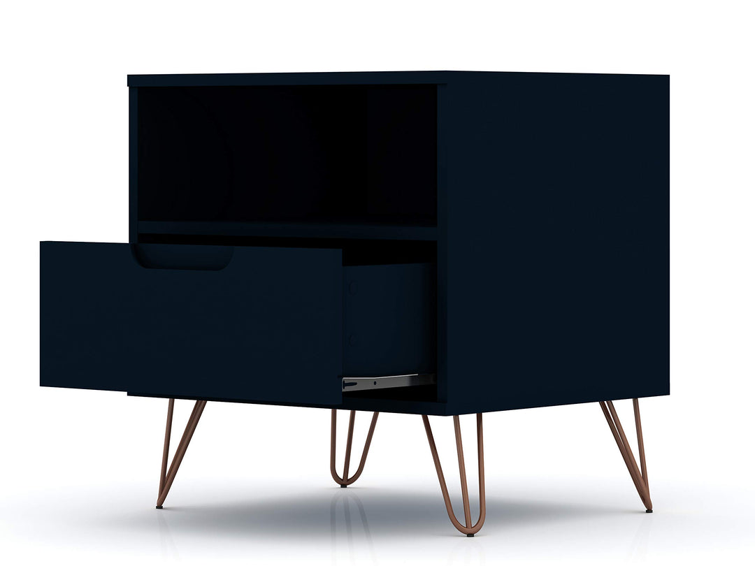 Manhattan Comfort Rockefeller Mid-Century Modern 1 Drawer Bedroom Nightstand . - Diamond Home USA