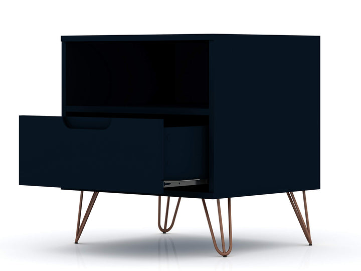 Manhattan Comfort Rockefeller Mid-Century Modern 1 Drawer Bedroom Nightstand . - Diamond Home USA