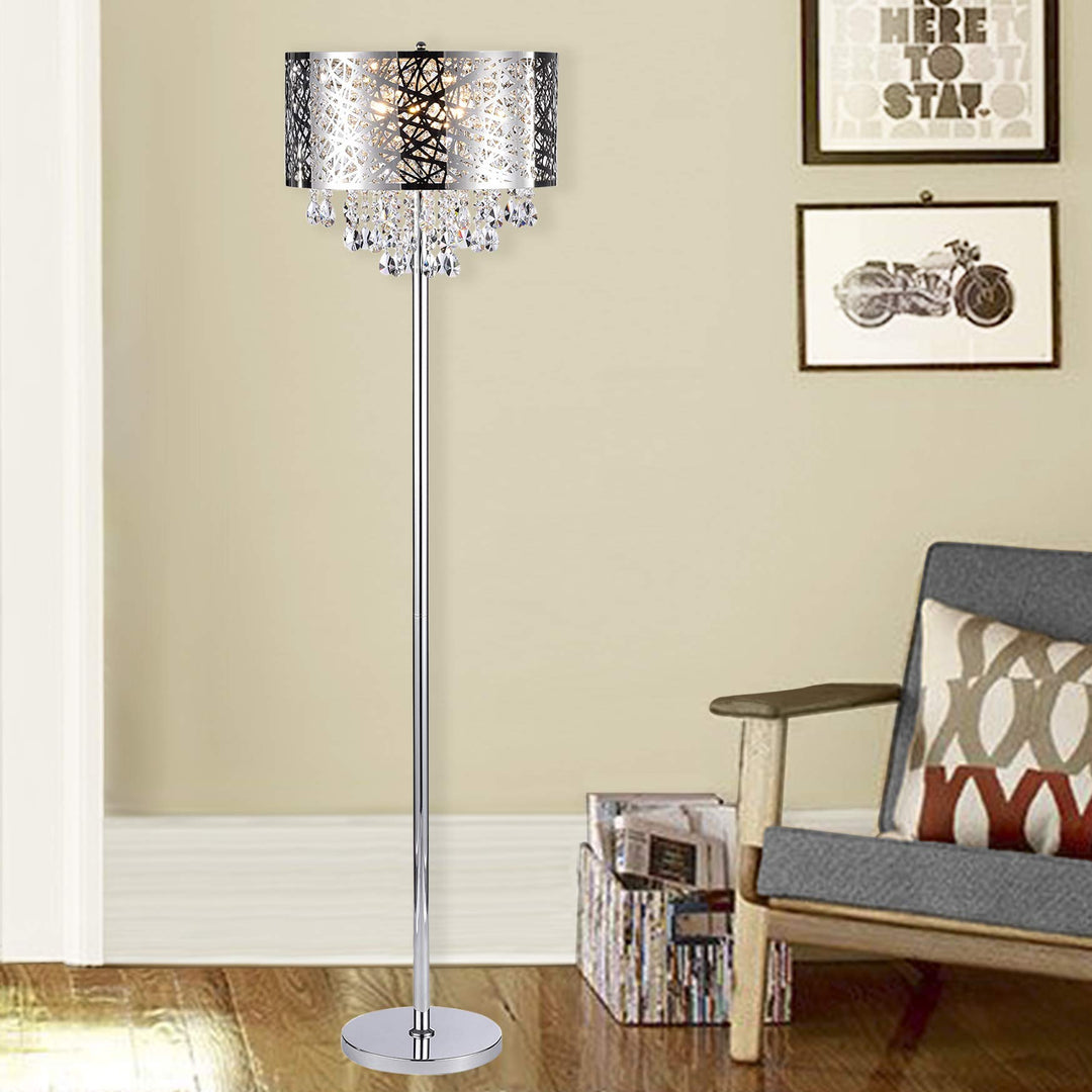 Warehouse of Tiffany FL7992 Ivica Chrome 3 Light Metal Crystal Floor Lamp Silver - Diamond Home USA