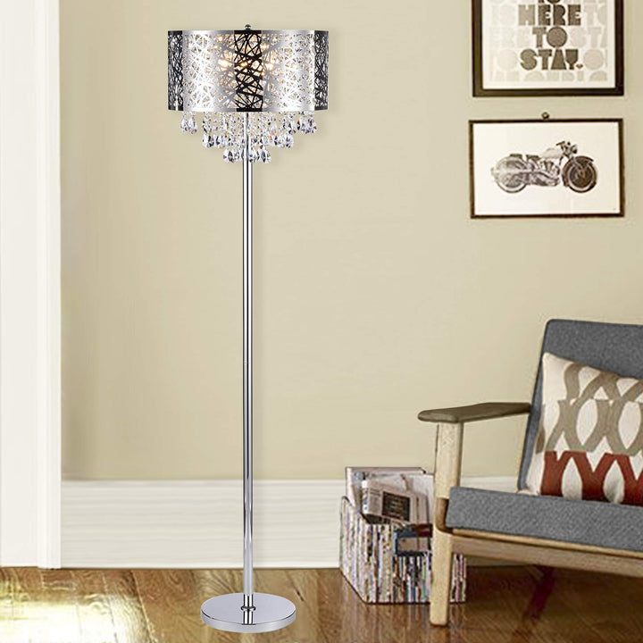 Warehouse of Tiffany FL7992 Ivica Chrome 3 Light Metal Crystal Floor Lamp Silver - Diamond Home USA