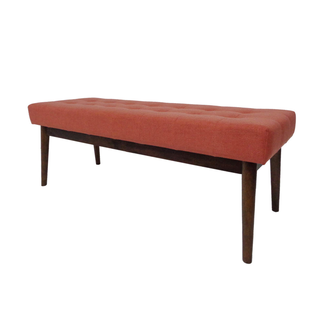 Christopher Knight Home Flavel Mid-Century Tufted Fabric Ottoman Coral / Walnut