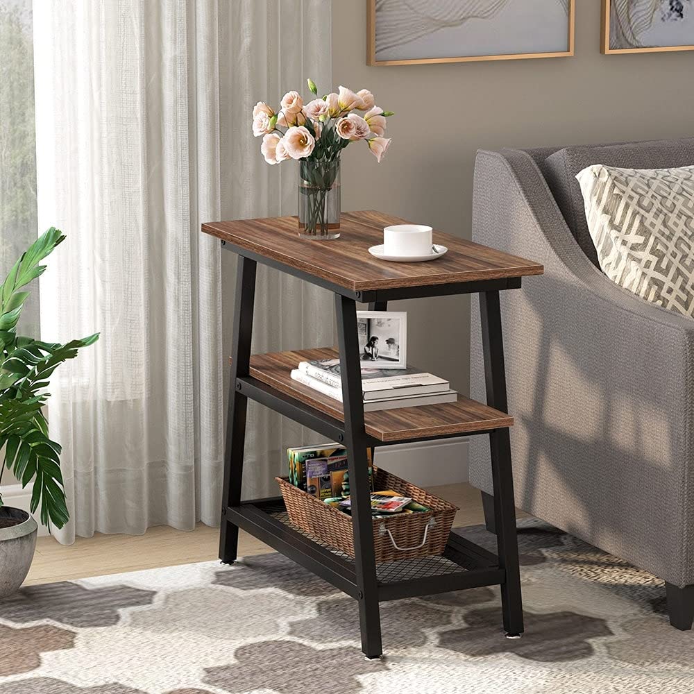 3-Tier End Side Table for Living Room Bedroom Hallway Brown Modern