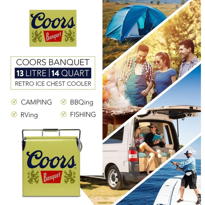 Banquet Retro Ice Chest Cooler with Bottle Opener 13l Yellow Metal Table - Diamond Home USA