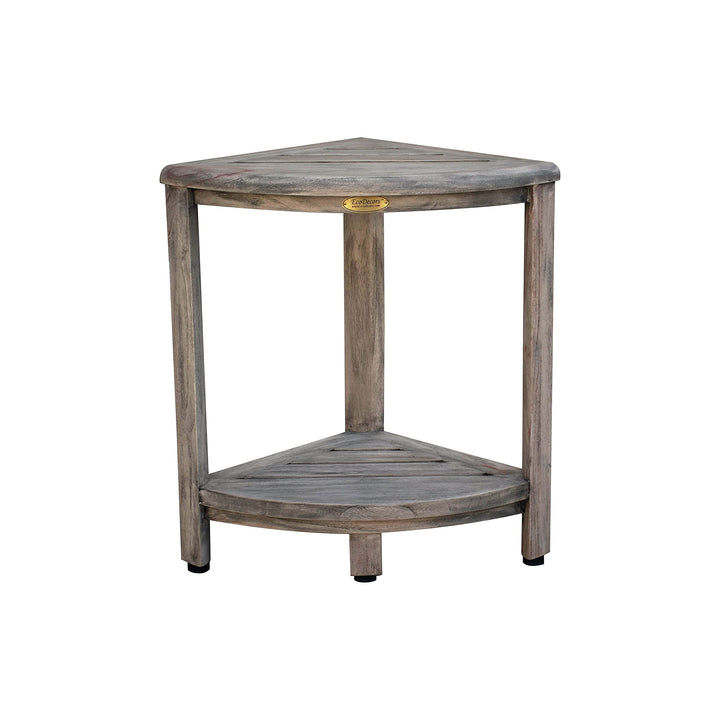 Oasis 2-Tier Teak Corner Shower Shelf in New Gray Finish Grey Modern