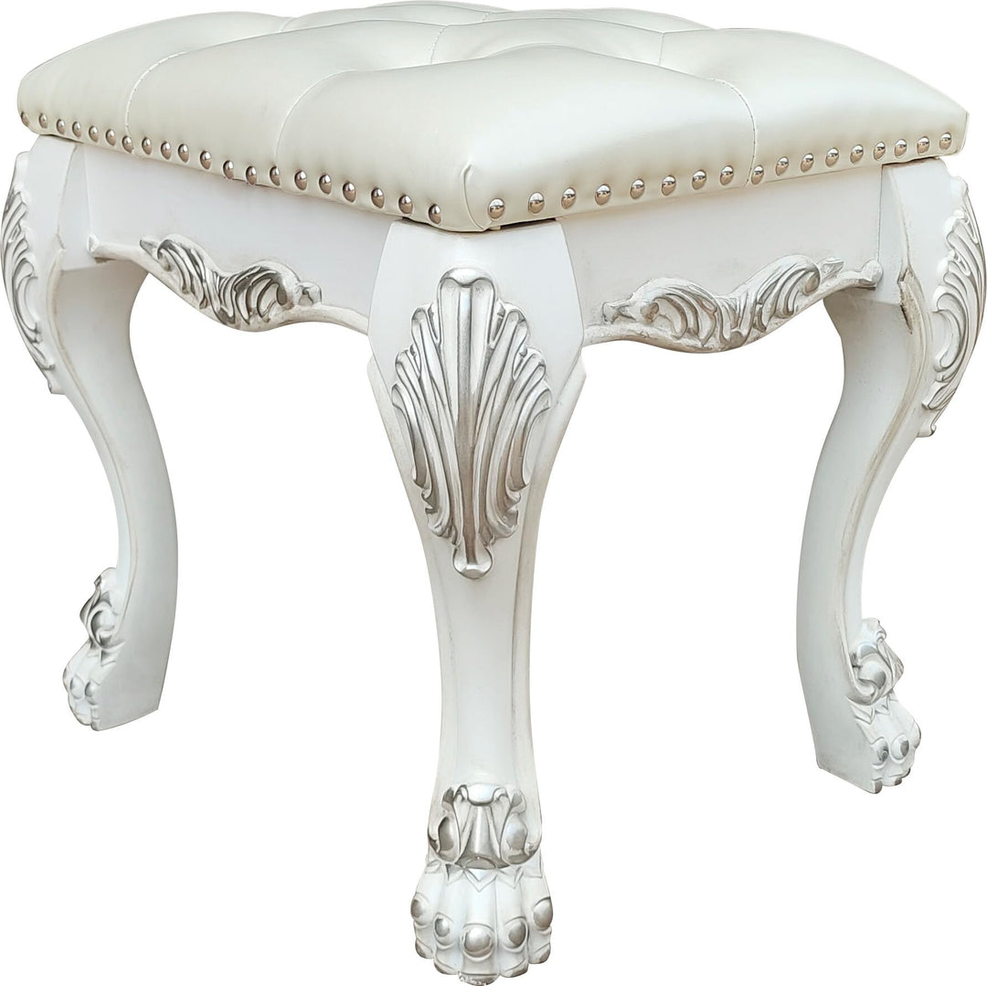 Acme Furniture Dresden II 20" Traditional Faux Leather Vanity Stool in White