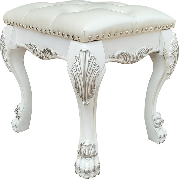 Acme Furniture Dresden II 20" Traditional Faux Leather Vanity Stool in White