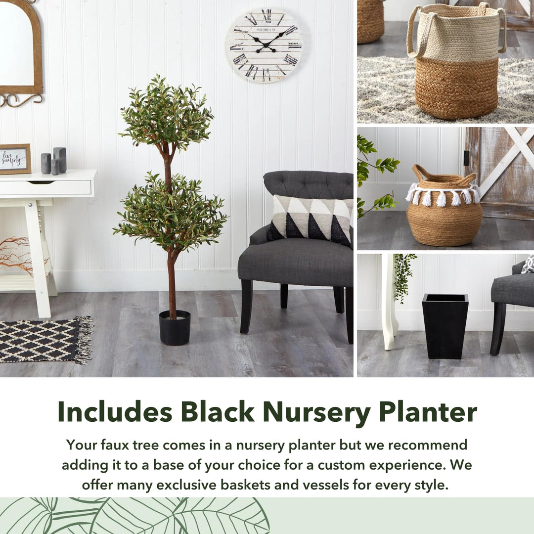 Nearly Natural 5309 Olive Double Topiary Silk Tree 4.5-Feet Green - Diamond Home USA