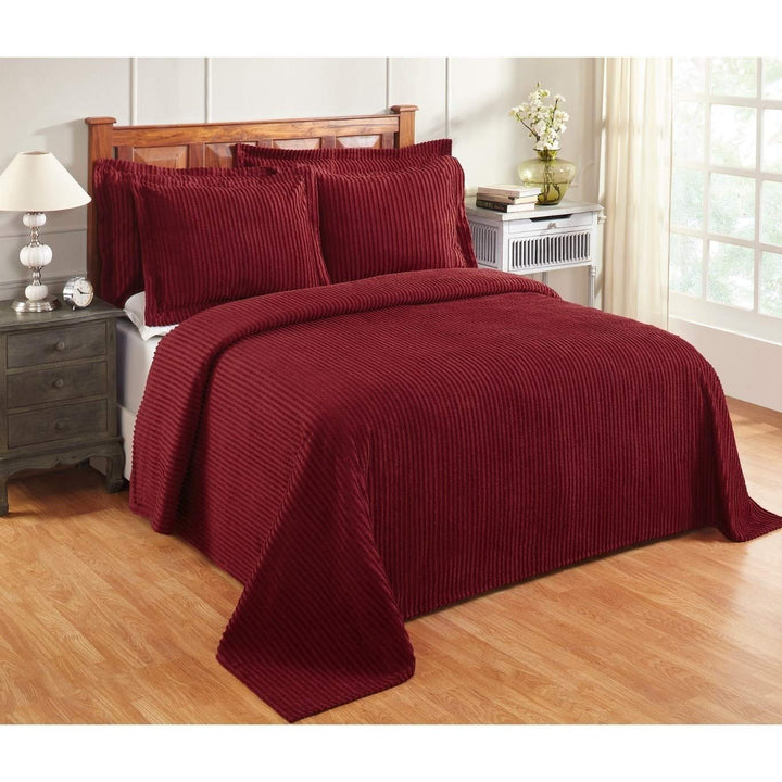 Oversized Burgundy Red Chenille Bedspread Twin 81x110 Vintage Western Extra Long Burgundy - Twin