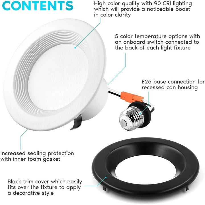 4" Led Recessed Can Lights 10w=60w 5 Color Selectable Dimmable Retrofit - Diamond Home USA