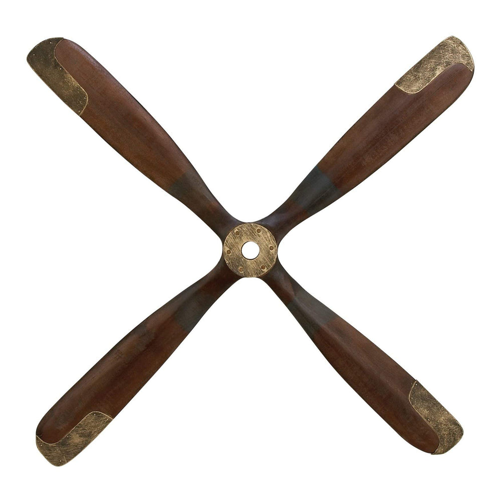 Brown Wood Propeller Decor Old Airplane Decorations Air Plane Vintage Gold Pilot - Diamond Home USA