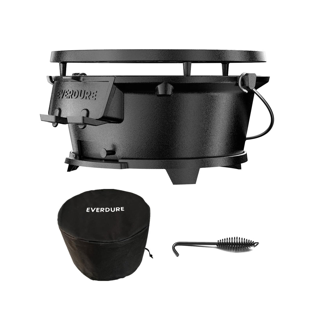 Everdure Round Cast Iron & Cover - Outdoor 2-In-1 Portable Tabletop