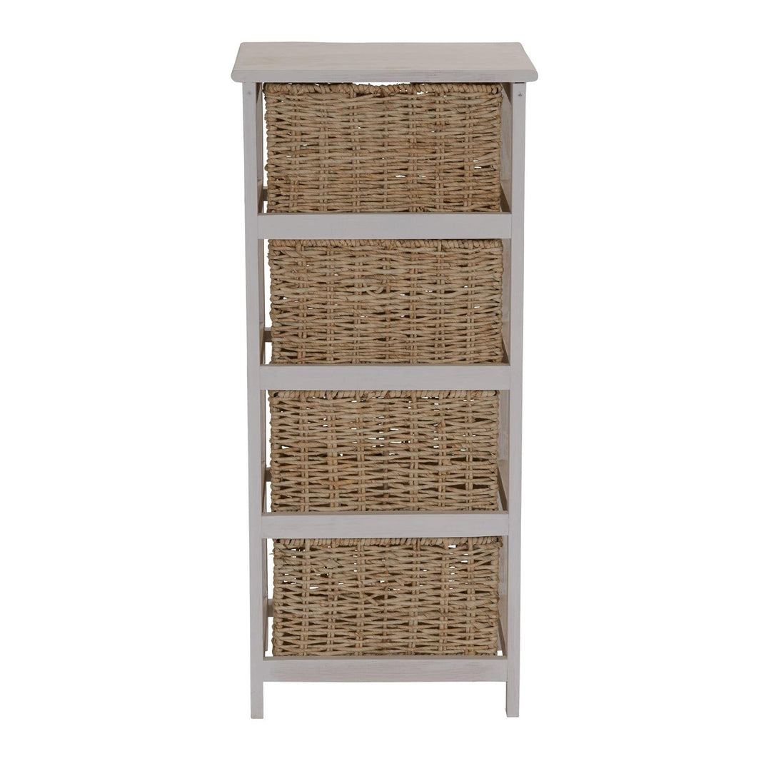 Whitewash 4-Basket Storage Tower Brown Beach Wicker-Rattan Painted - Diamond Home USA