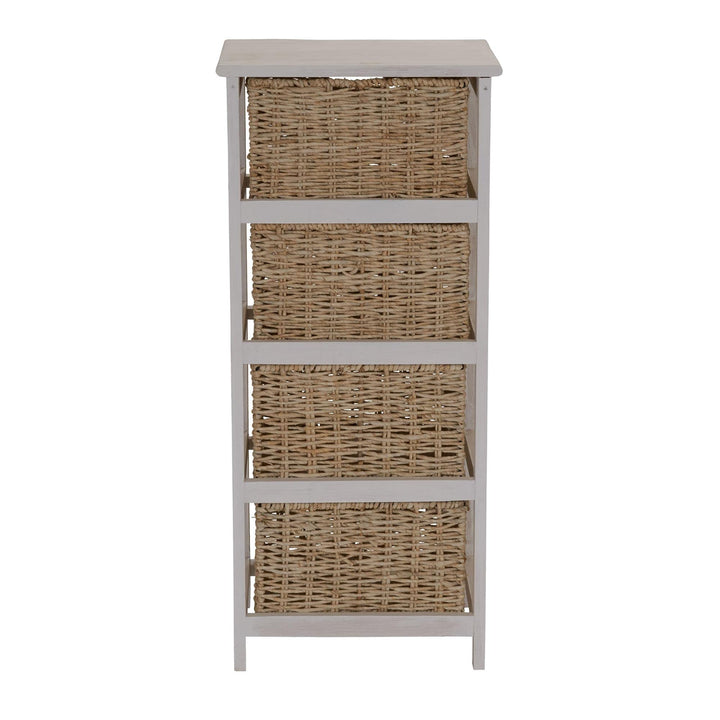 Whitewash 4-Basket Storage Tower Brown Beach Wicker-Rattan Painted - Diamond Home USA