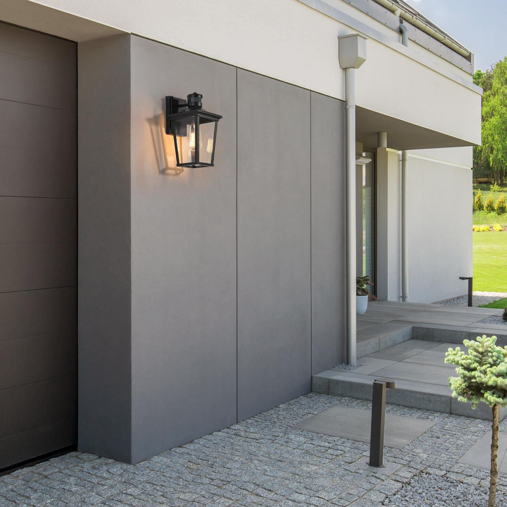 Mid-century Modern 1-light 12" h Black Outdoor Wall Sconces Clear Glass Lamps - Diamond Home USA