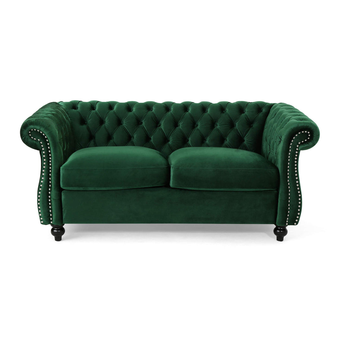 Christopher Knight Home Karen Traditional Chesterfield Loveseat Sofa Emerald and - Diamond Home USA