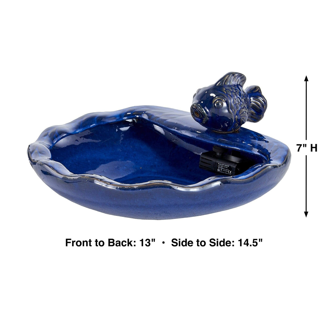 Ceramic Koi Solar Fountain- Blue Traditional - Diamond Home USA