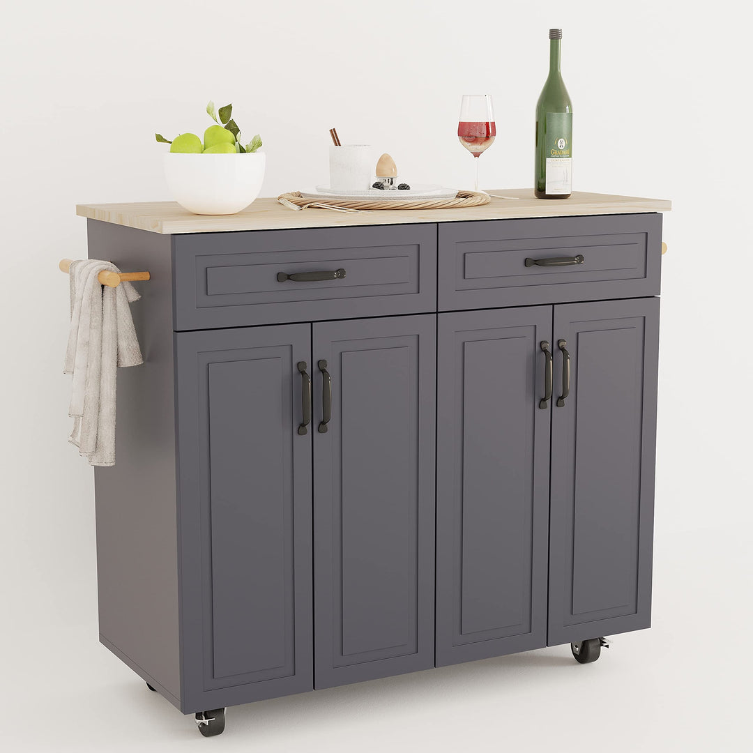 45.3'' Wide Kitchen Island Cart On Wheels with Storage Grey Modern
