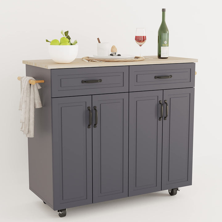45.3'' Wide Kitchen Island Cart On Wheels with Storage Grey Modern